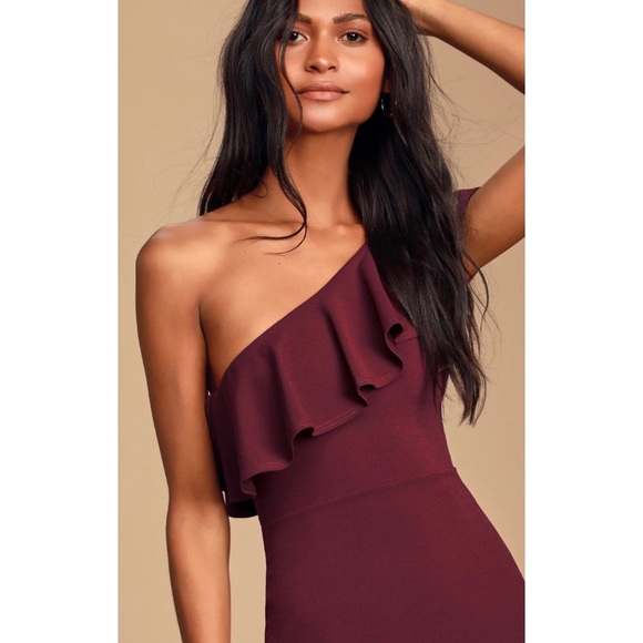 Lulus Burgundy One-Shoulder Ruffle Maxi Dress - Picture 3 of 14
